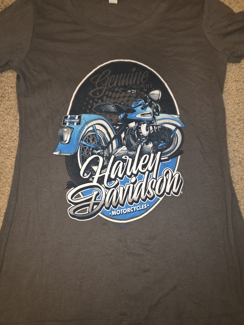 Harley-Davidson Gray Tee with Blue Motorcycle Graphic